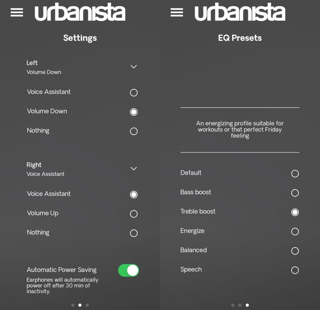 Controls in the Urbanista Audio app