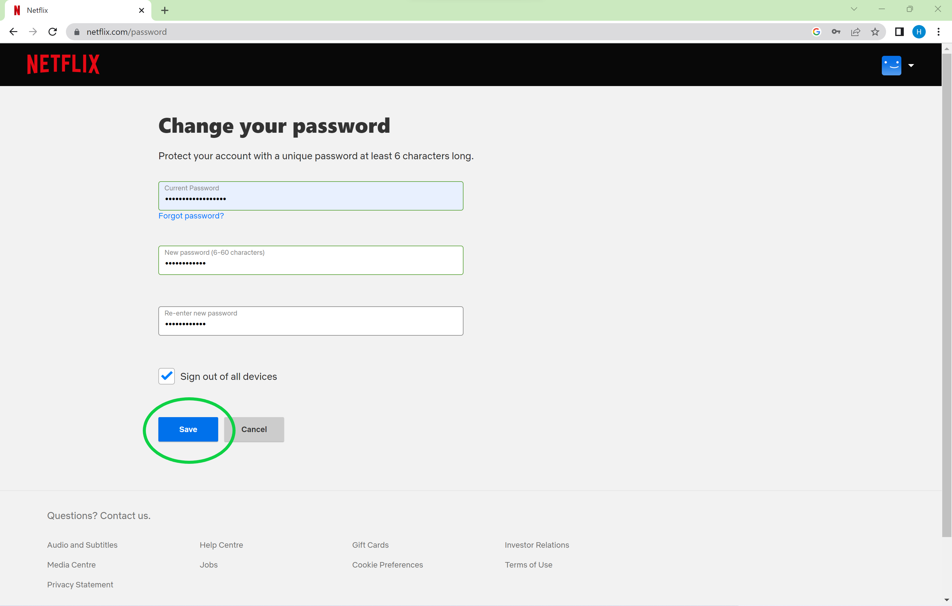 how to change your netflix password