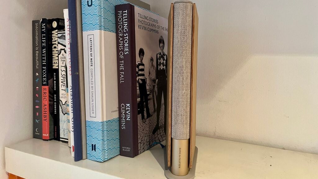Bang Olufsen Emerge on a bookshelf