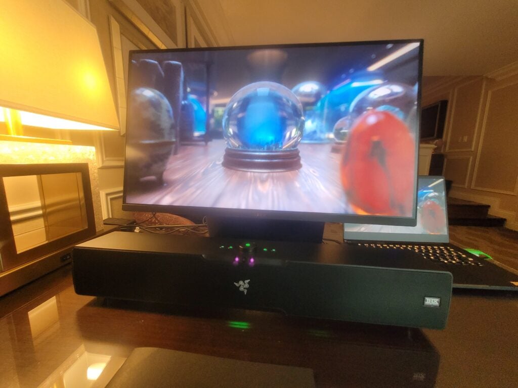 The Razer Leviathan V2 Pro during a 3D sound THX demo.