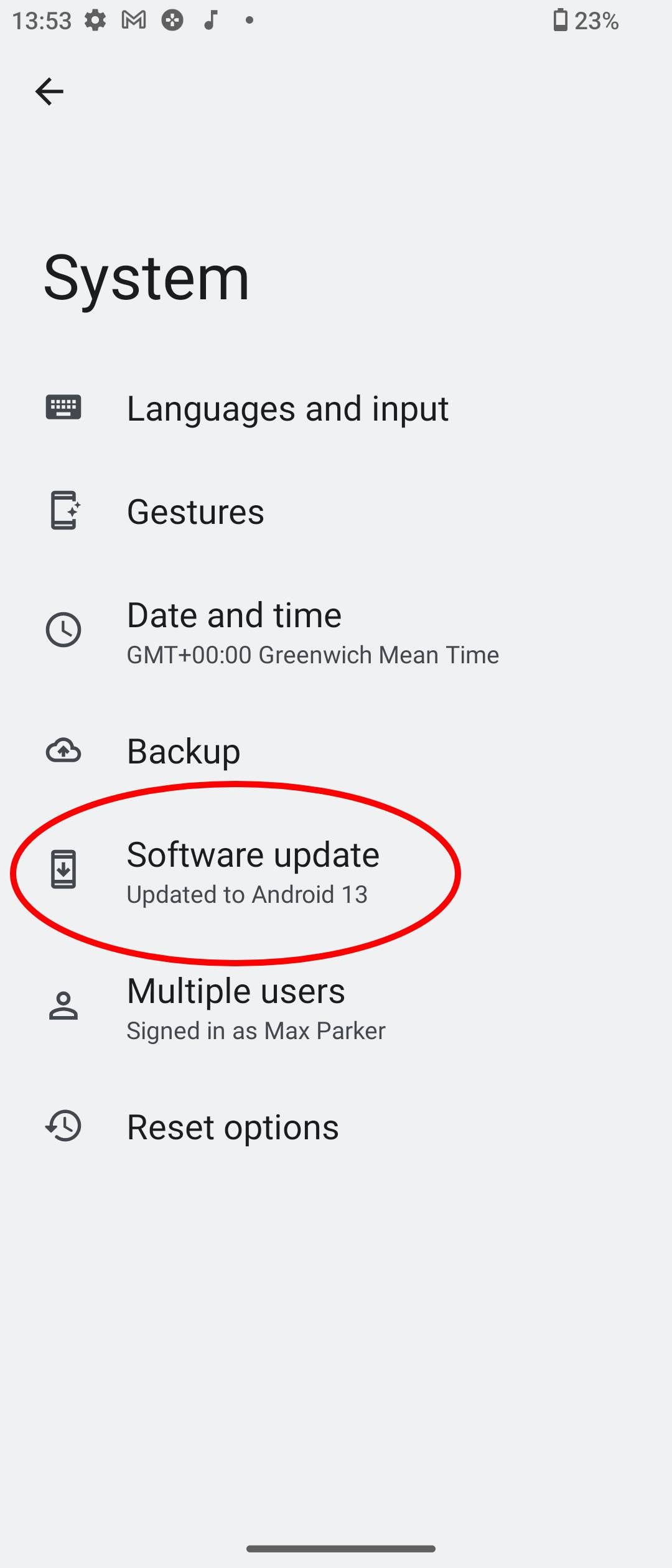 The Software update menu in the Settings app
