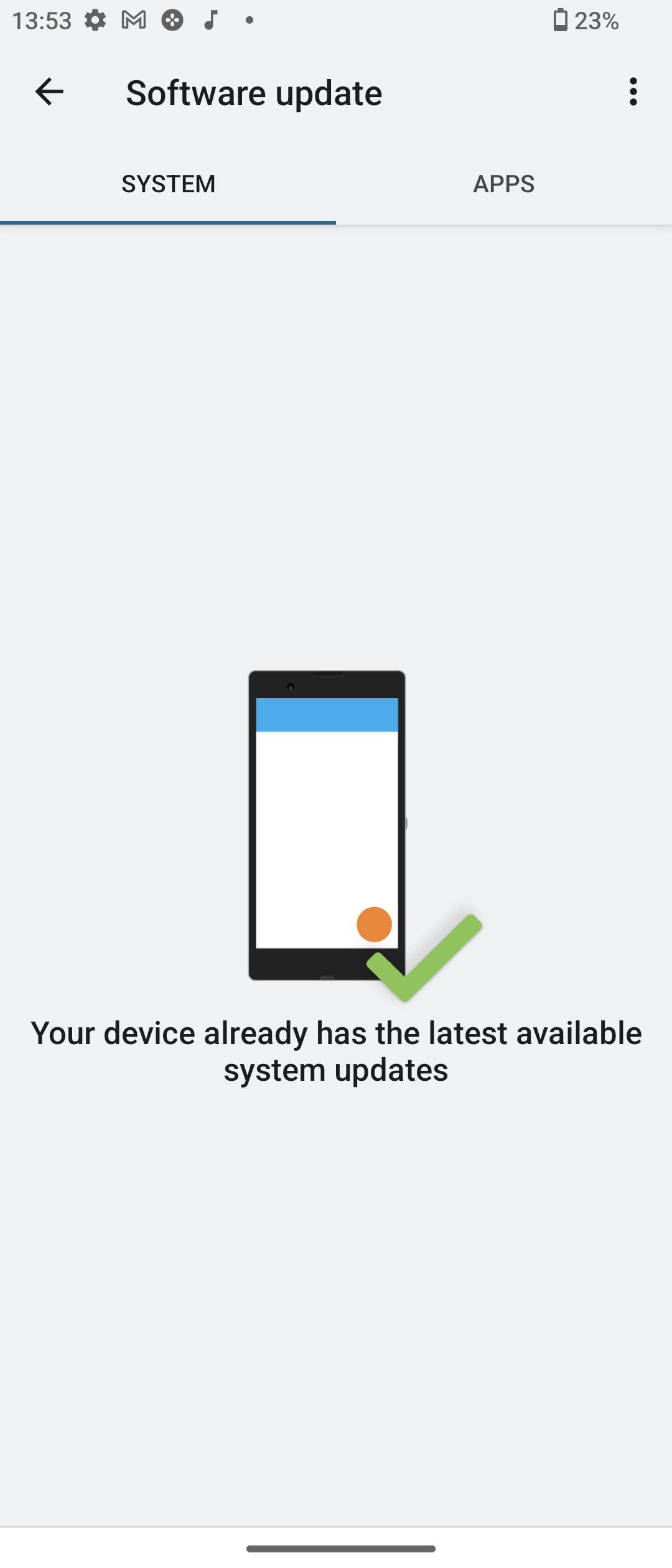 The Xperia software update menu in the Settings app