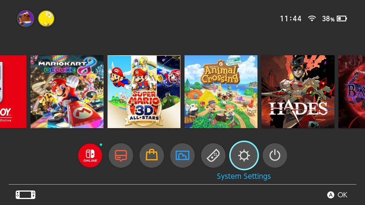 Home page on Nintendo Switch