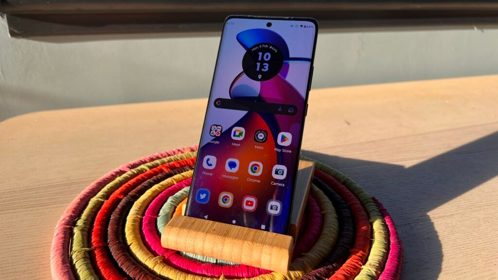 Moto Edge 30 Fusion on a stand