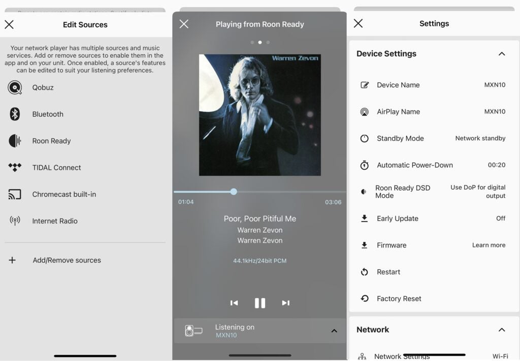 Cambridge Audio MXN10 app settings
