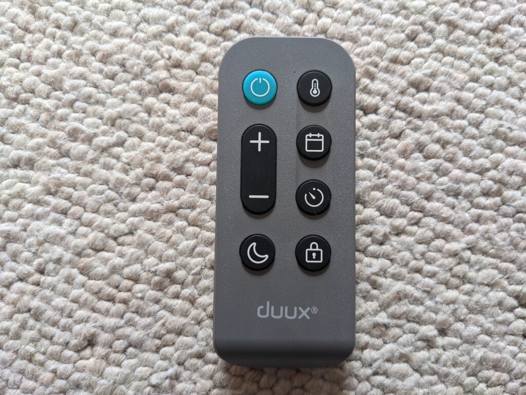 The Duux Edge 1500 remote