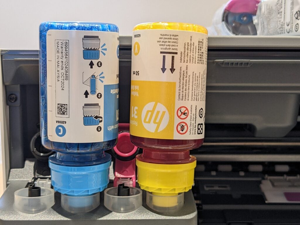 The ink bottles in the HP Smart Tank 5105