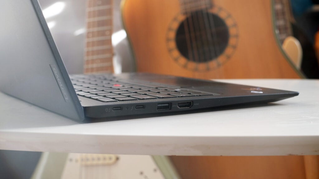 The left edge of the Lenovo ThinkPad X1 Carbon Gen 10