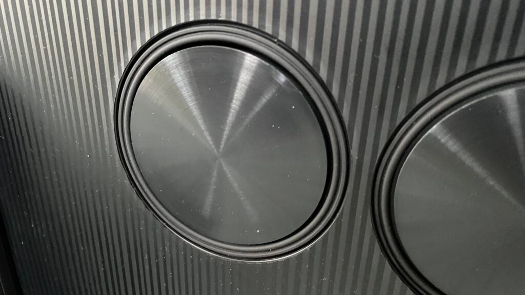 Close up of one of the Samsung QE65S95C's main speakers