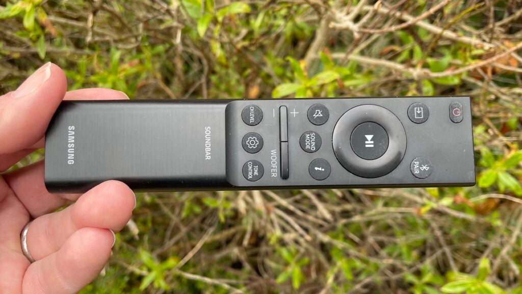 The Samsung HW-Q990B soundbar's remote control.