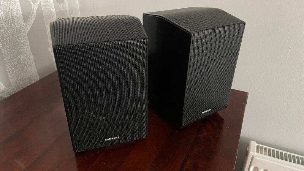 Each rear speaker in the Samsung Q990B package has three drivers.