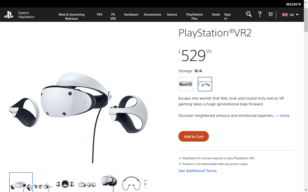 PlayStation VR 2 screenshot of retail page