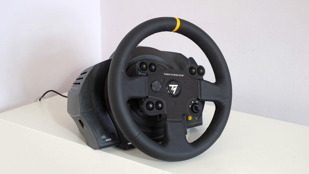 The Thrustmaster TX Leather Edition on a desk