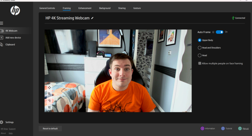A screenshot of the HP app software, via the HP 960 4K Streaming Webcam