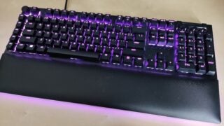 Razer BlackWidow V4 Pro mechanical keyboard with RGB lighting.