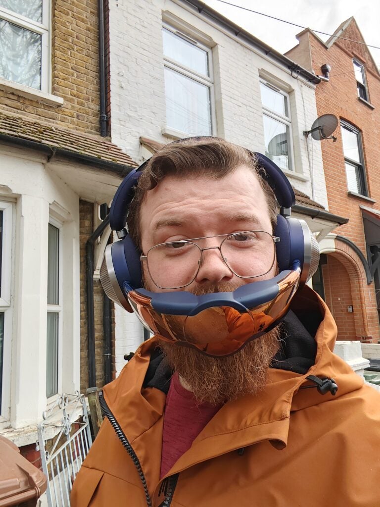 A selfie wearing the quirky Dyson Zone headphones