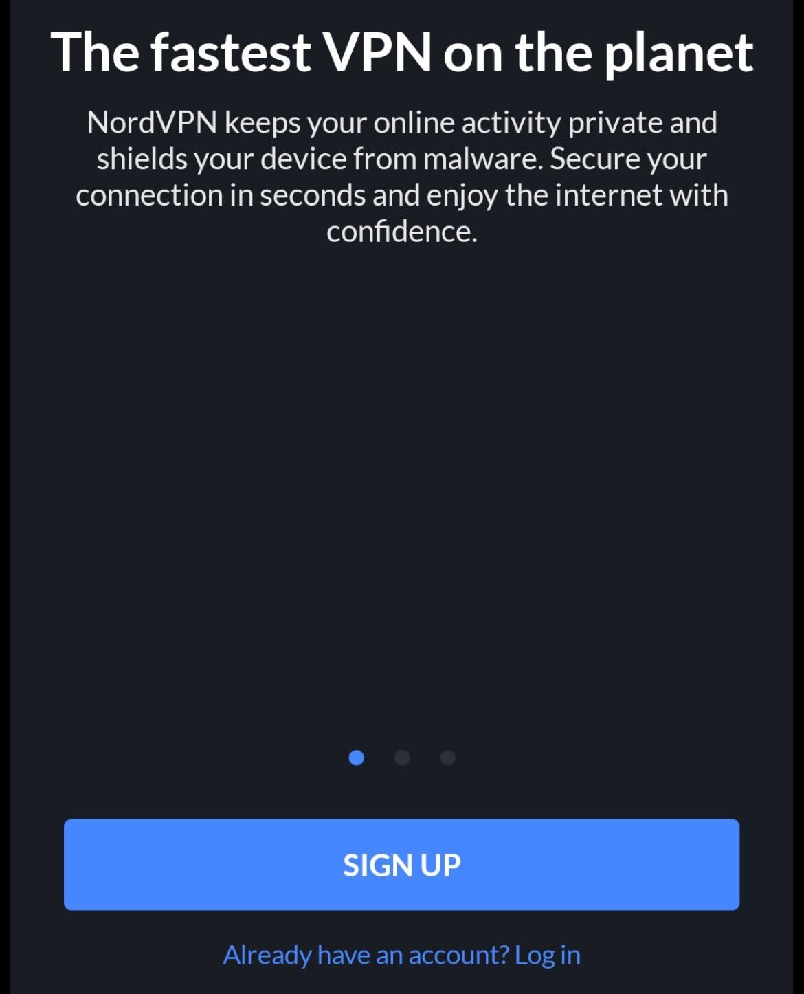 Sign up or log into the NordVPN app