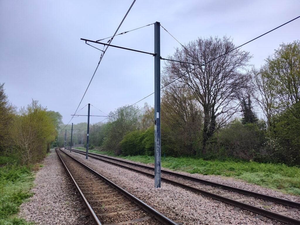 A photo of a train track taken with the Motorola ThinkPhone