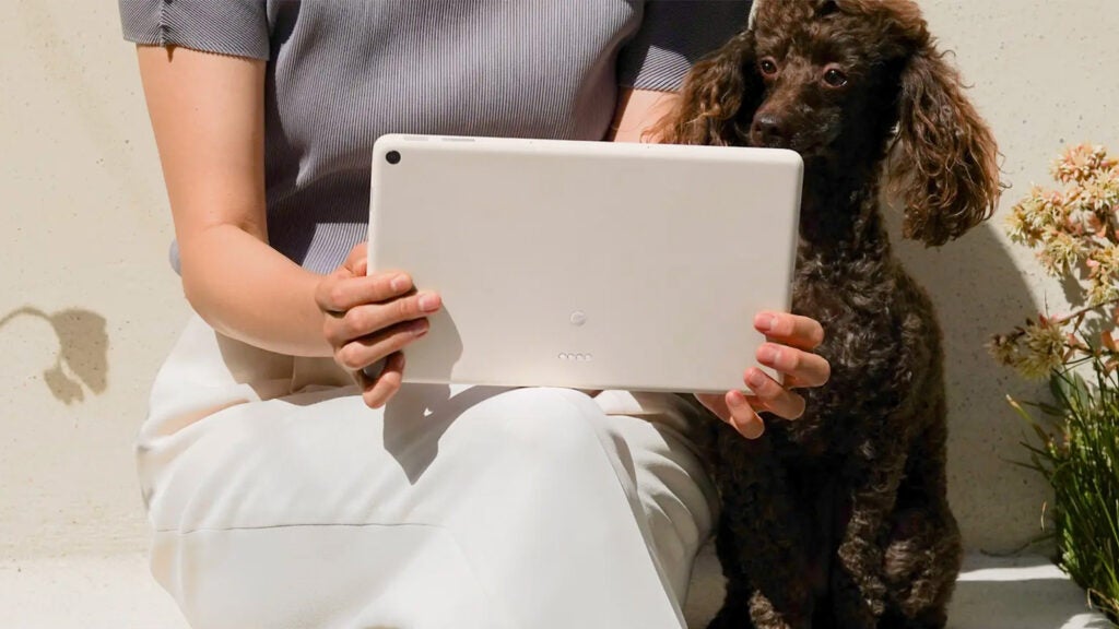 Eine Person hält ein Google Pixel-Tablet
