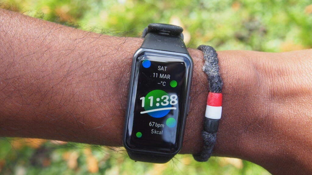 The Honor Band 7 when worn on a wrist