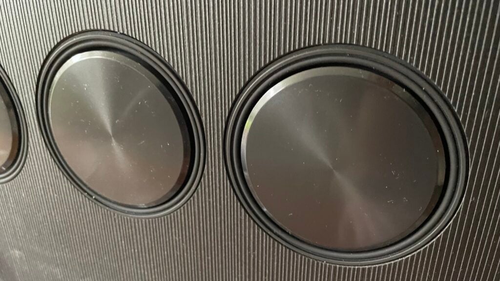Close up of two of the Samsung's QE75QN900C's eight mid-range drivers.