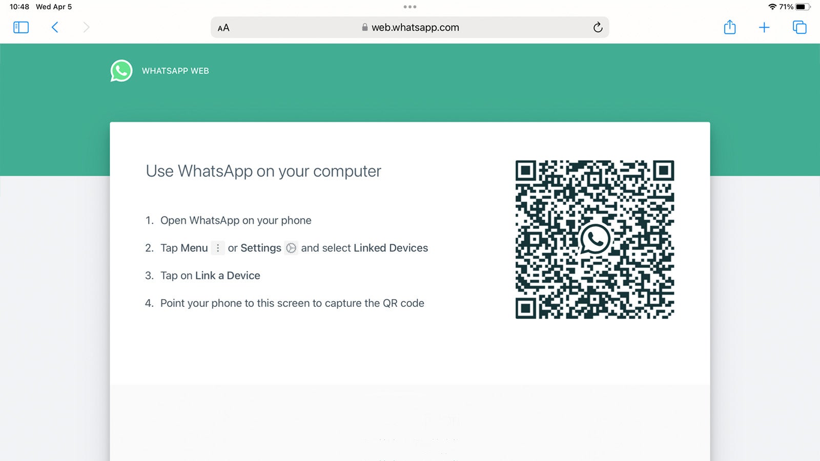 iPad での WhatsApp Web