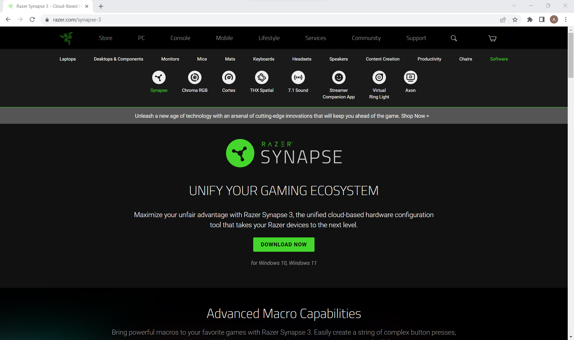 Click Download Now - Razer Synapse 3