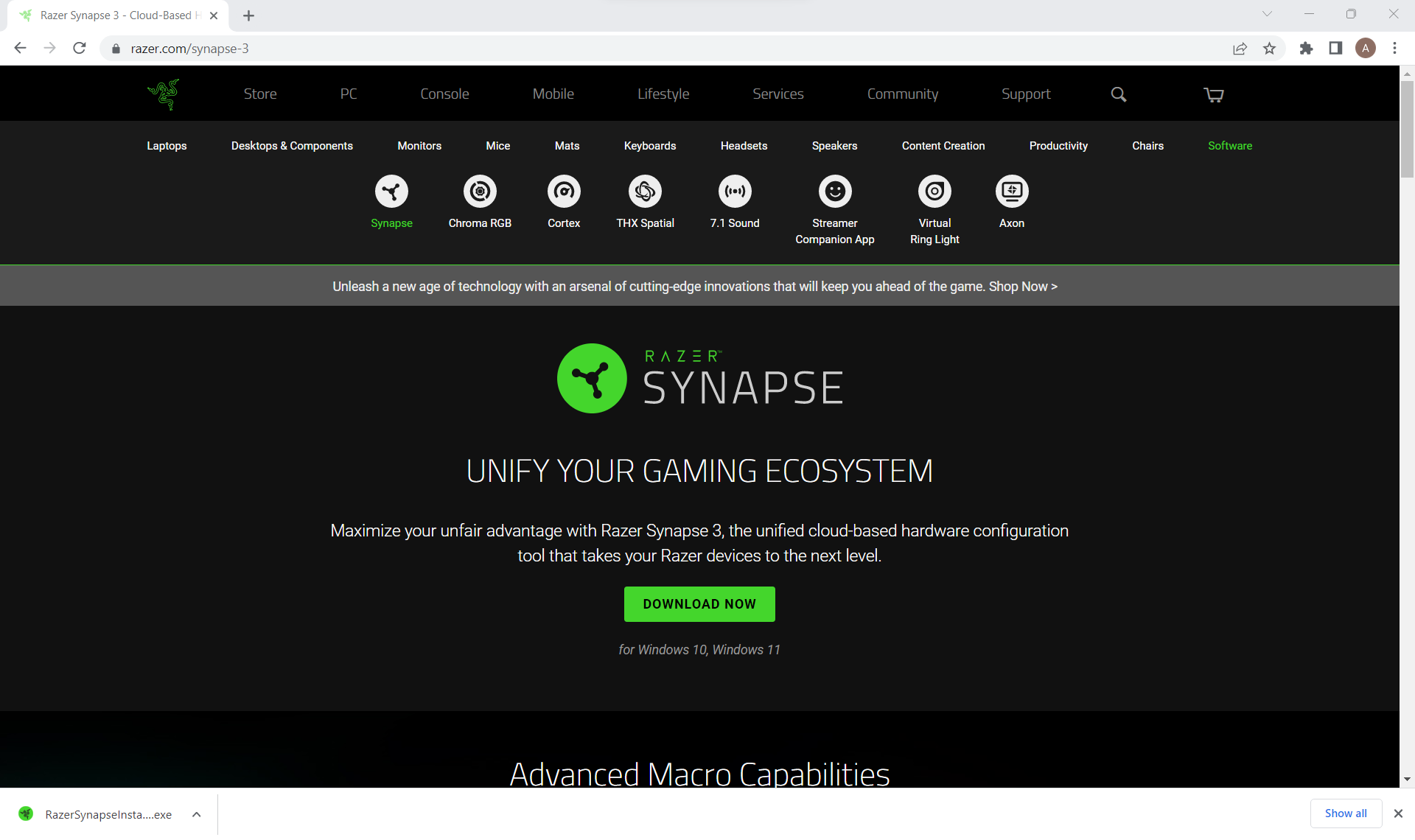 Select download - Razer Synapse 3