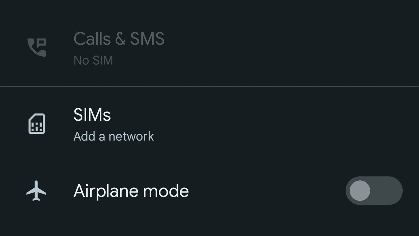 SIM menu in Settings app