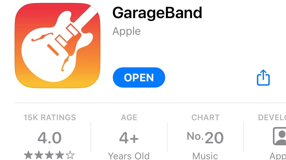GarageBand listing on the App Store