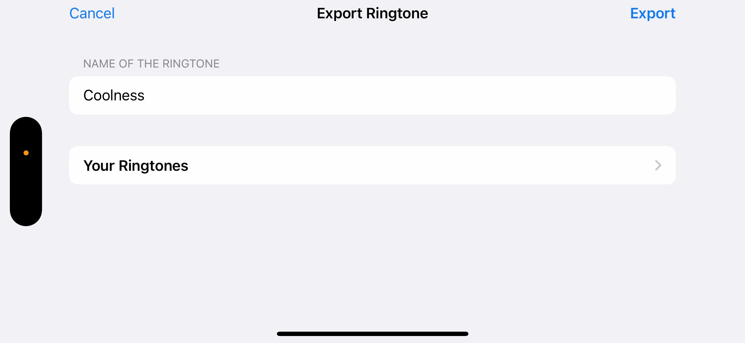Naming your ringtone before exporting