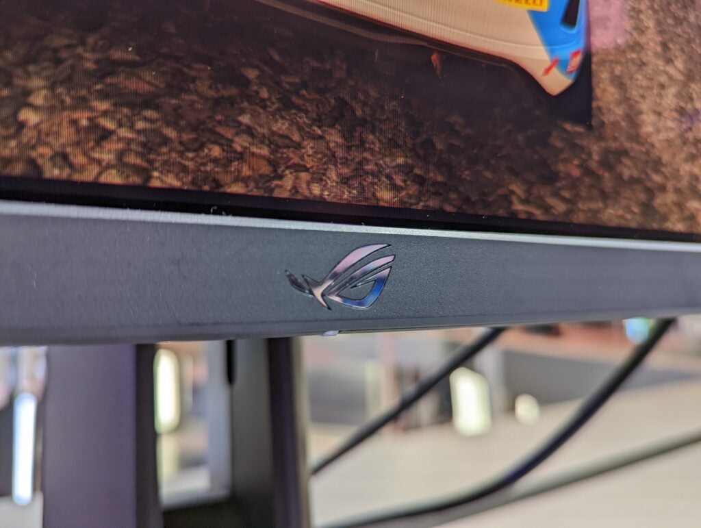 The ROG logo on the Asus ROG Swift OLED PG49WCD