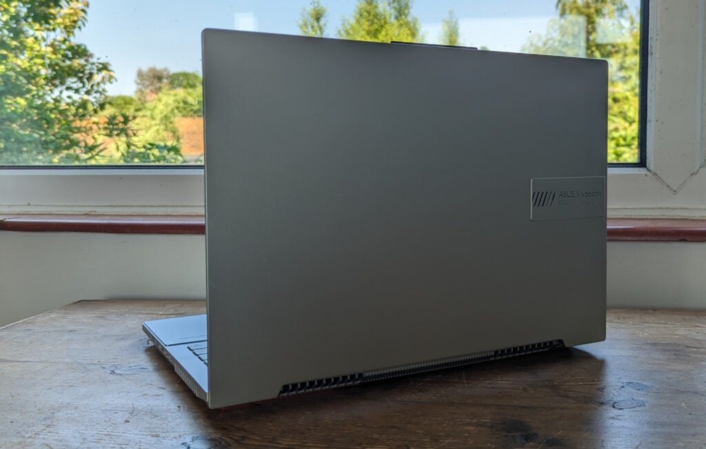 Rear view of the Asus Vivobook Pro 16X with the lid open