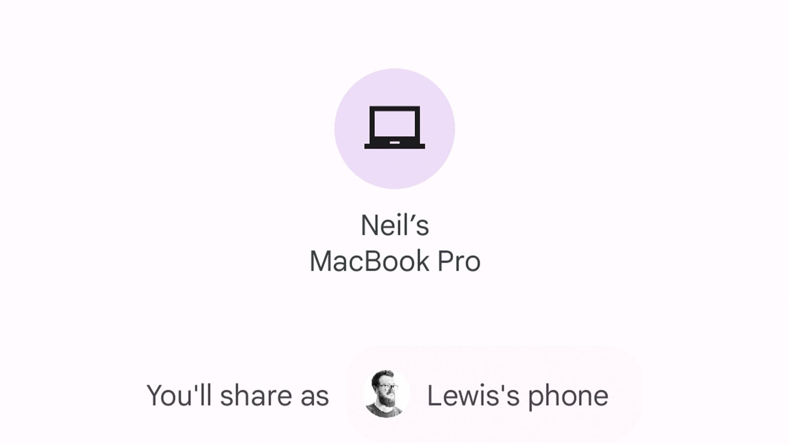 A MacBook Pro on the Nearby Share app on Android