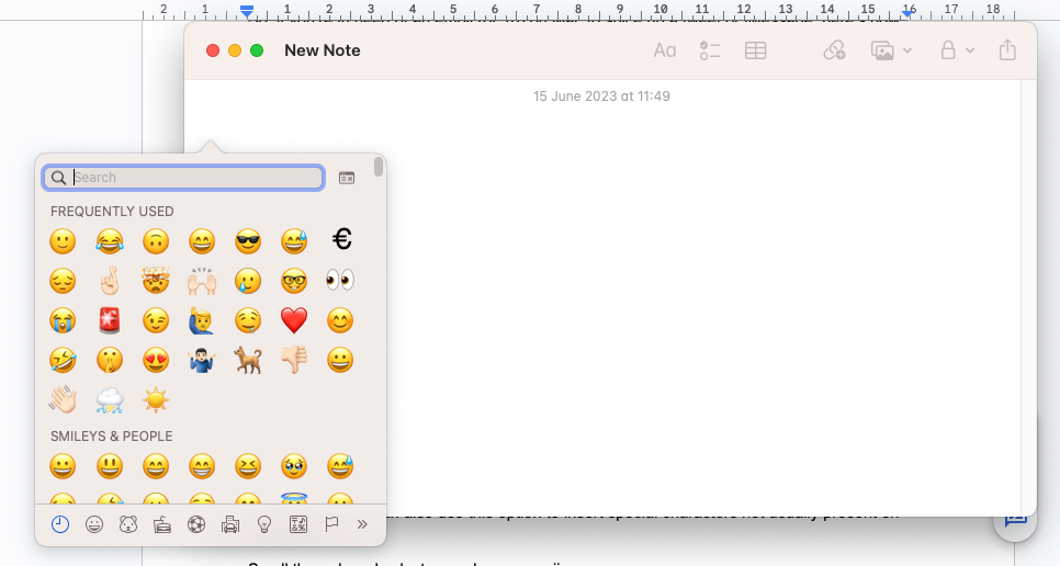 macOS emoji picker window