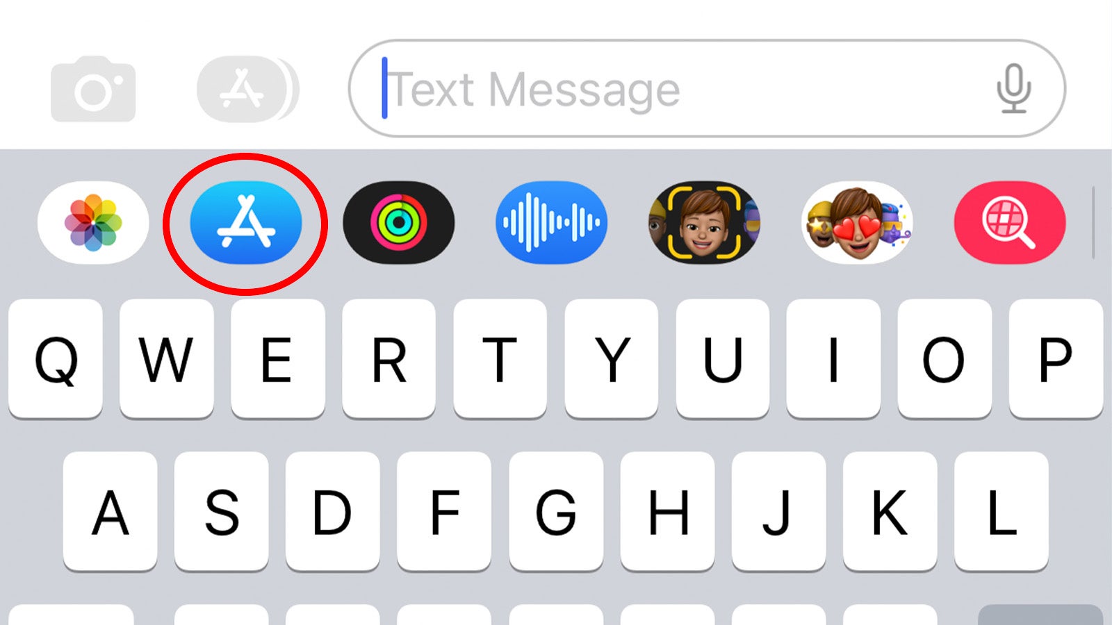 App icon tray in messages app