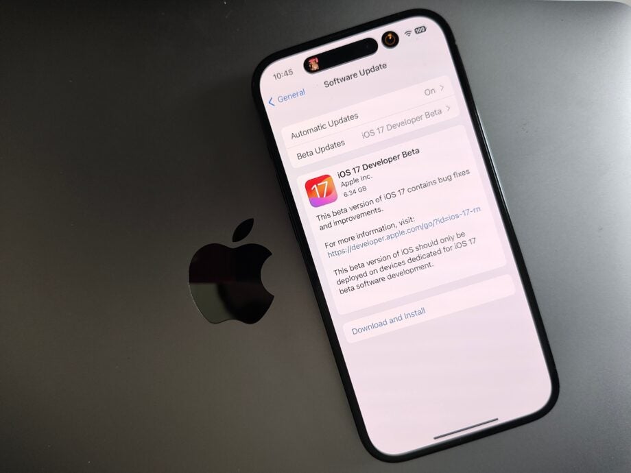 An iPhone with the iOS 17 beta install menu on-screen