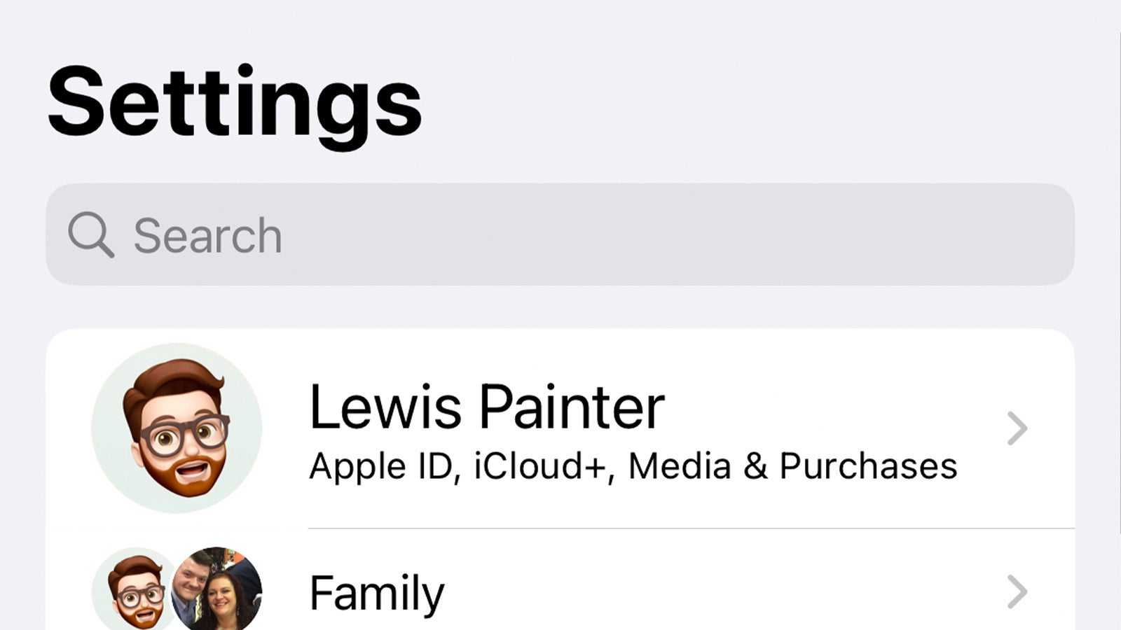 Apple ID in the Settings app