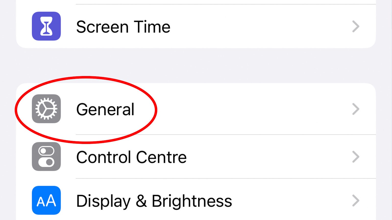 General tab in the Settings app