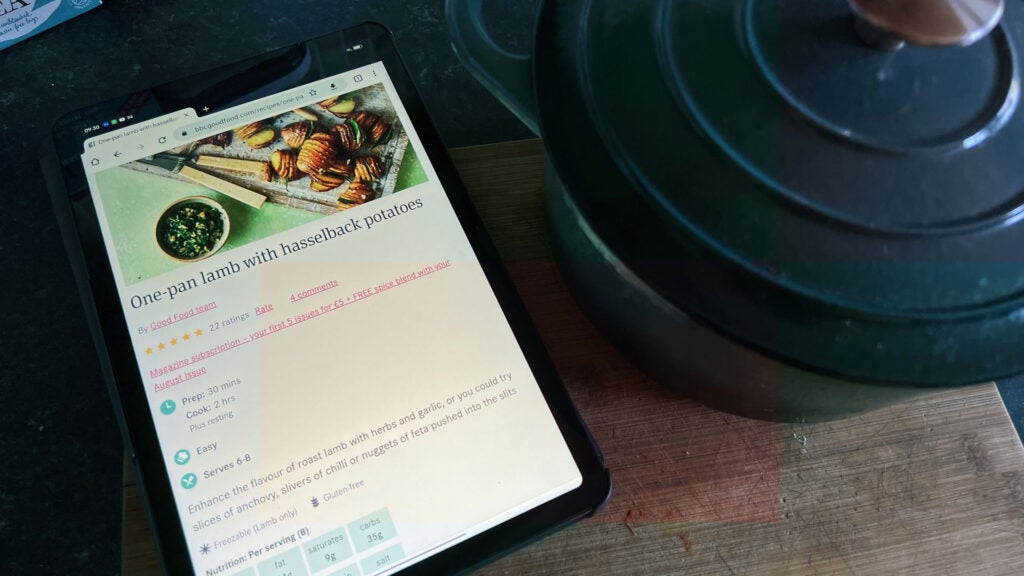 Oppo Pad Air on a table displaying a recipe