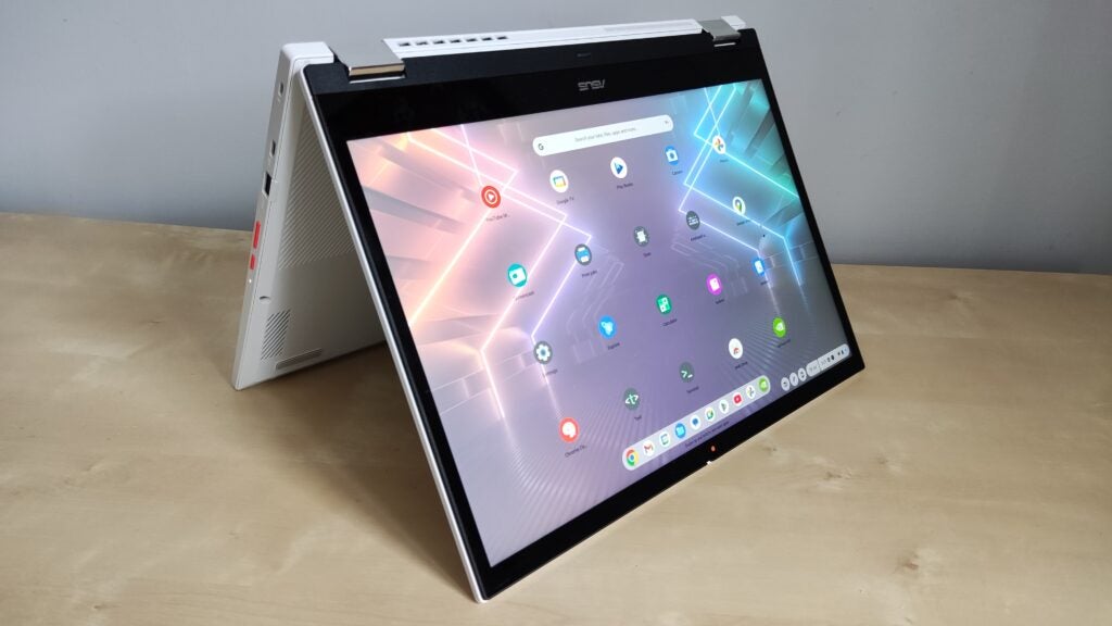 The Asus Chromebook Vibe CX34 Flip set up in tent position
