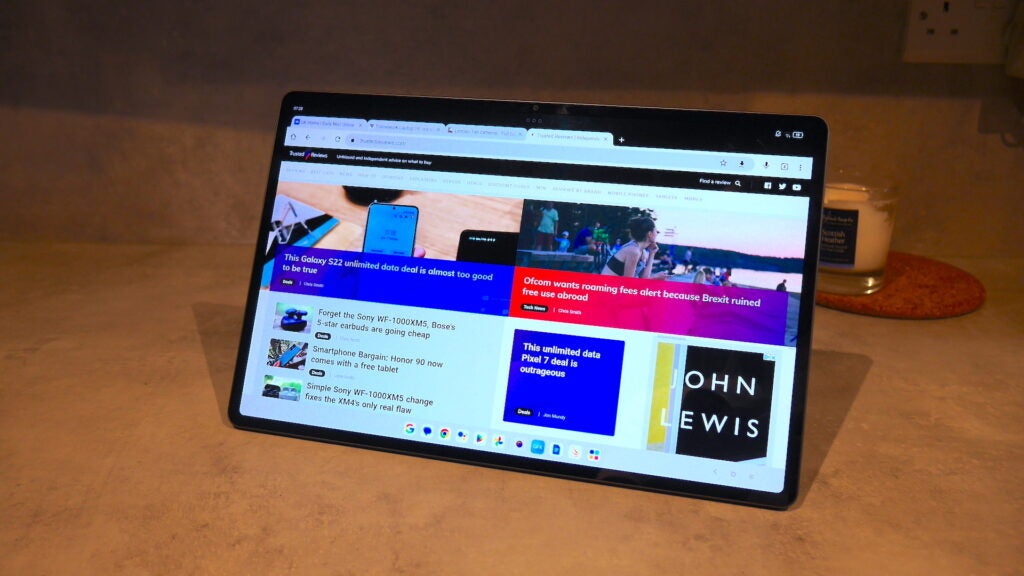 Lenovo Tab Extreme on a table top with the Chrome browser active
