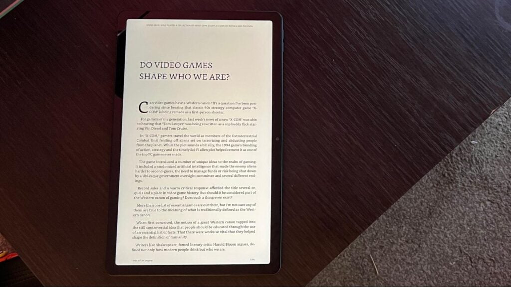 Lenovo Tab M10 Plus (3rd Gen) with an e-book on-screen