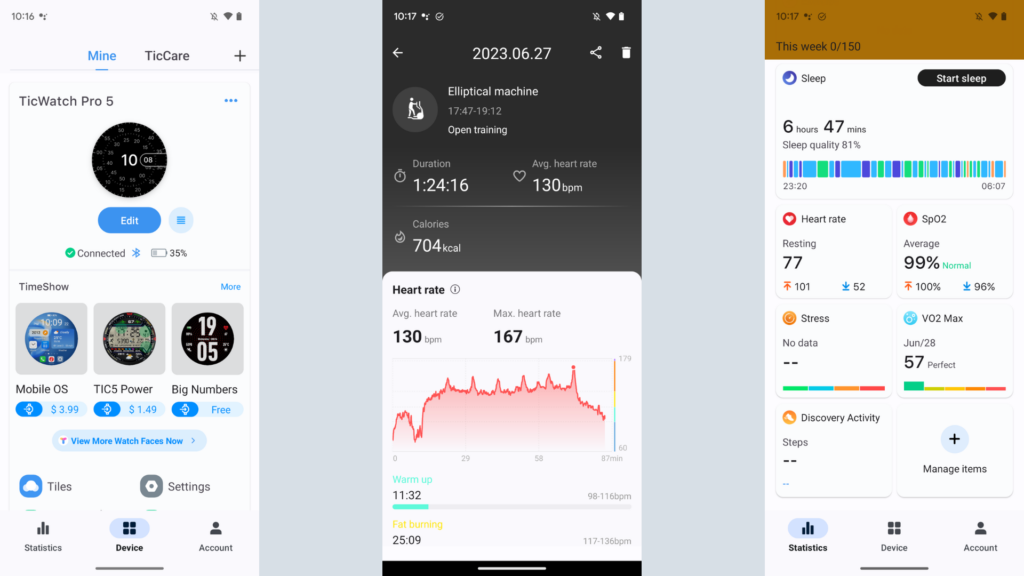 A look at the different parts of the Mobvoi Health app