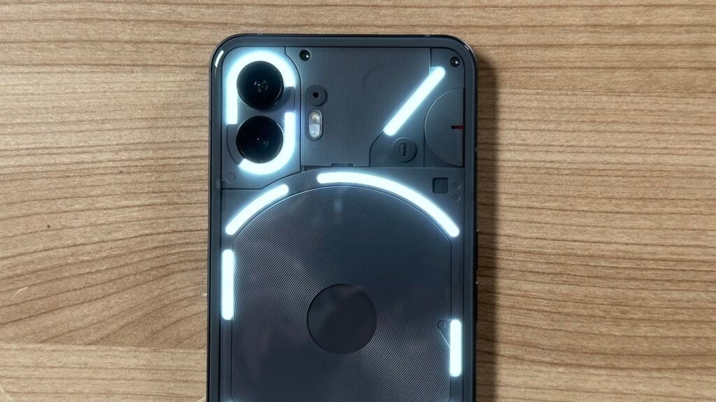 Close up of the Nothing Phone (2)'s glyph system