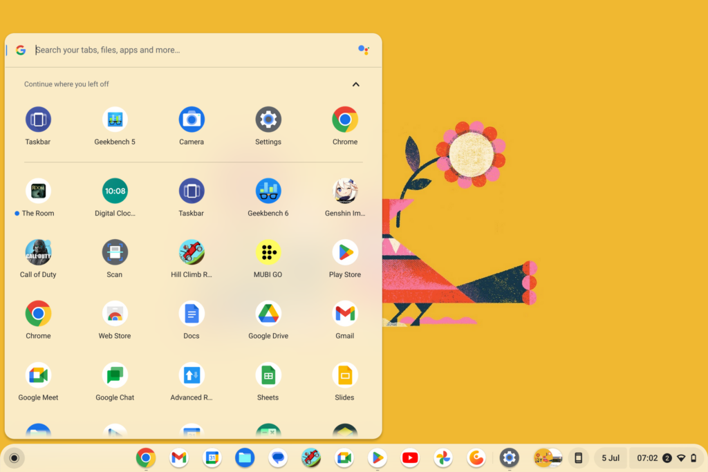 Экран приложения ChromeOS