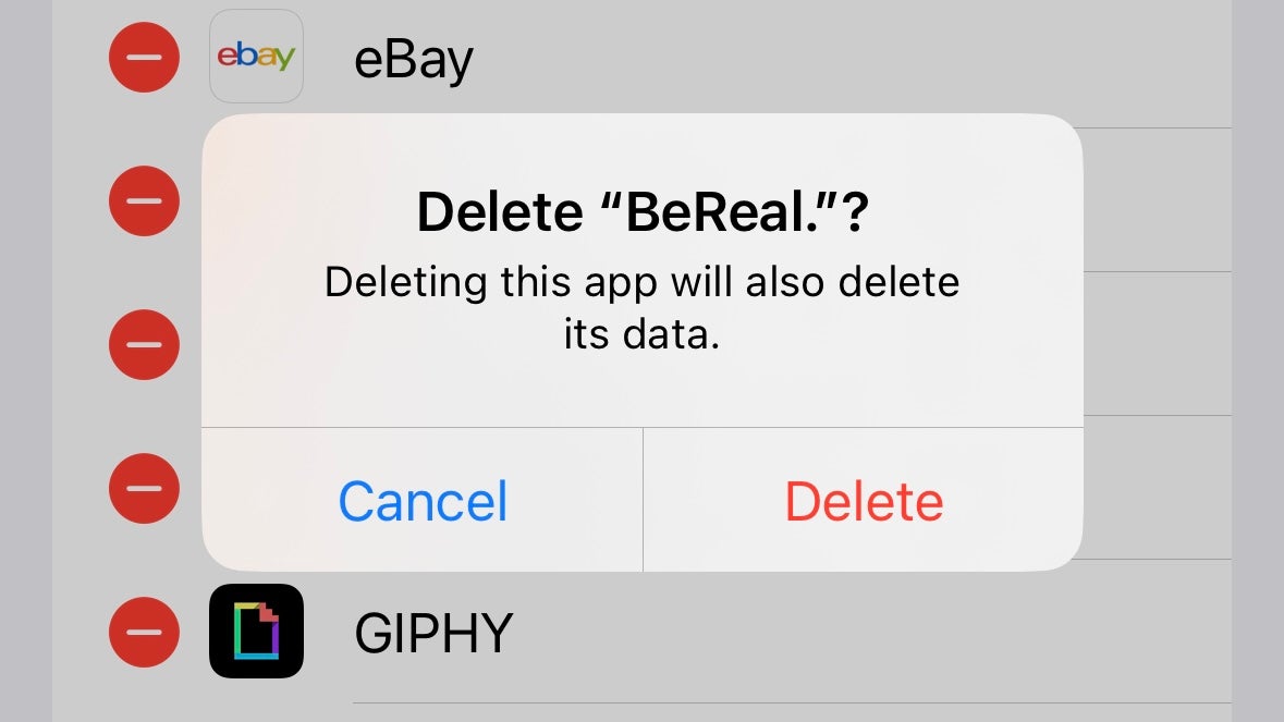 Delete iMessage app confirmation pop-up