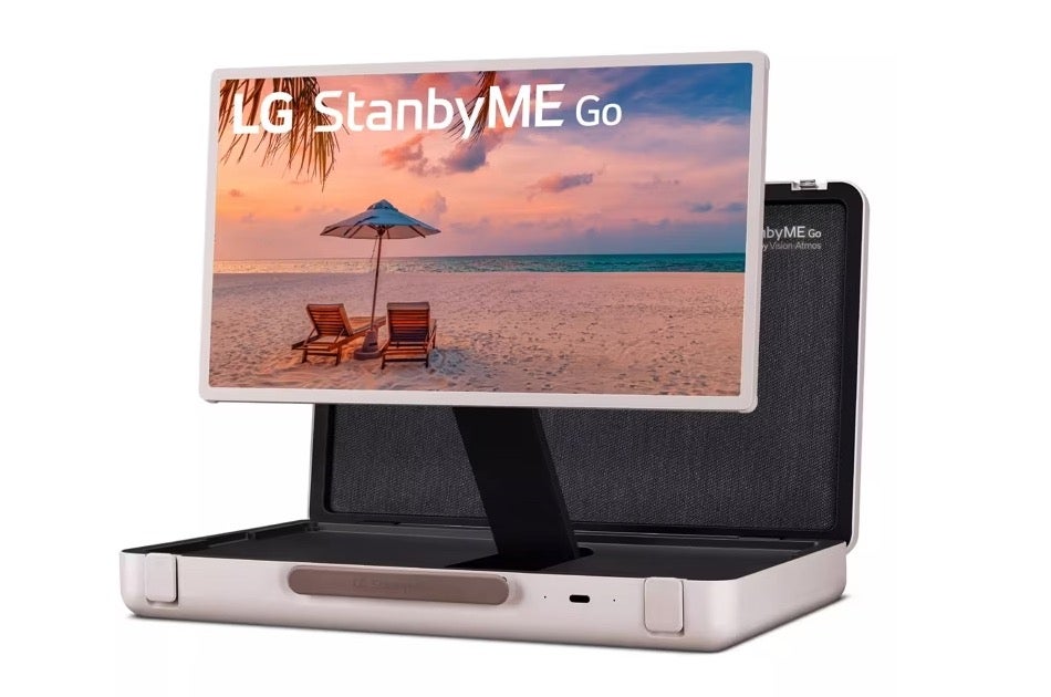 LG StanbyME Go TV in a suitcase