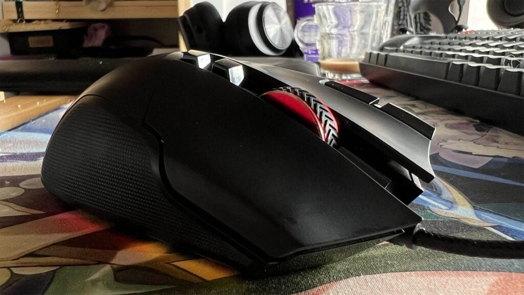 A photograph showing the front of the AOC AGON AGM600 gaming mouse.