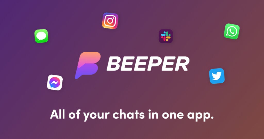 Beeper logo with social media icons around it
